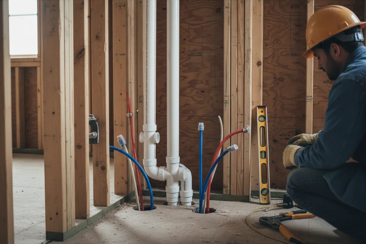 Drain and supply rough-in during Sump Pump Repair in Ellisville